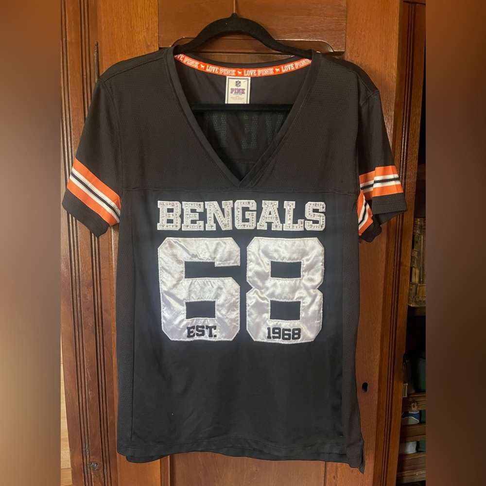🧡🏈NFL PINK Victoria's Secret Cincinnati Bengals Jersey 68 sequin LARGE